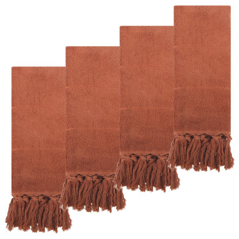 Turkish Hand Towels Set - Brown Cotton Bathroom Decor 4 Pieces - Bohemian Farmhouse Style