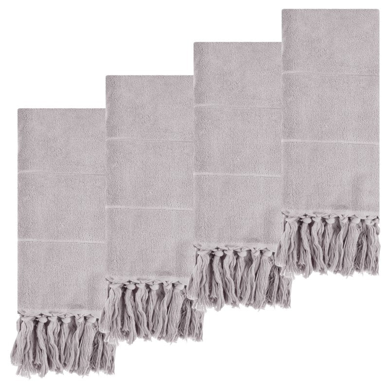 Grey Turkish Hand Towels Set - 4 Pieces, 100% Cotton, Bohemian Farmhouse Style