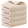 Light Brown Cotton Embroidery Pattern Hand Towels Set - 4 Piece