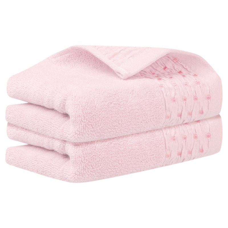 Cotton Hand Towels Set - Embroidery Pattern, Pink, 2 Pack - Soft & Quick-Drying