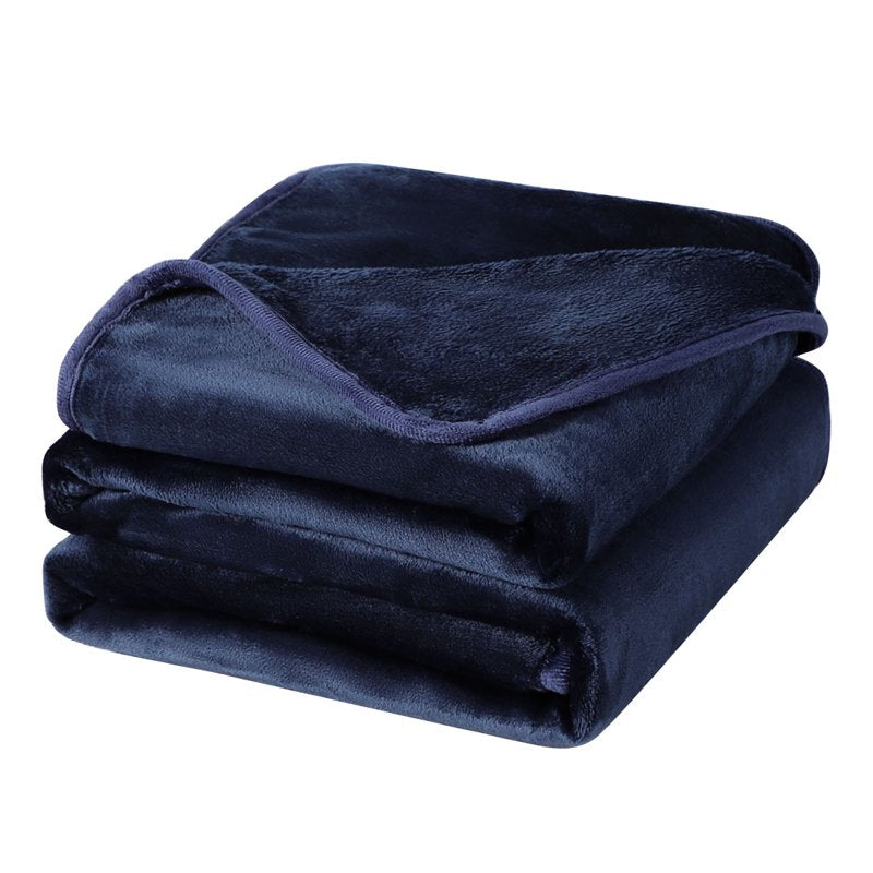 Twin XL Flannel Fleece Blanket - Soft Luxury Hemmed Navy Blue