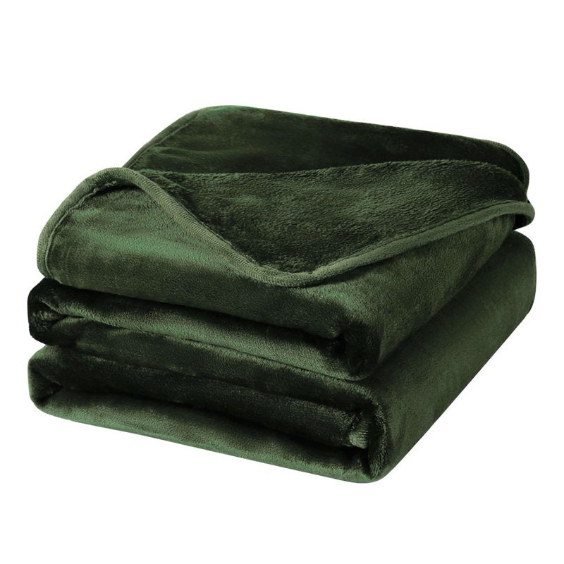 Twin XL Flannel Fleece Blanket - Soft Luxury Hemmed Olive Green