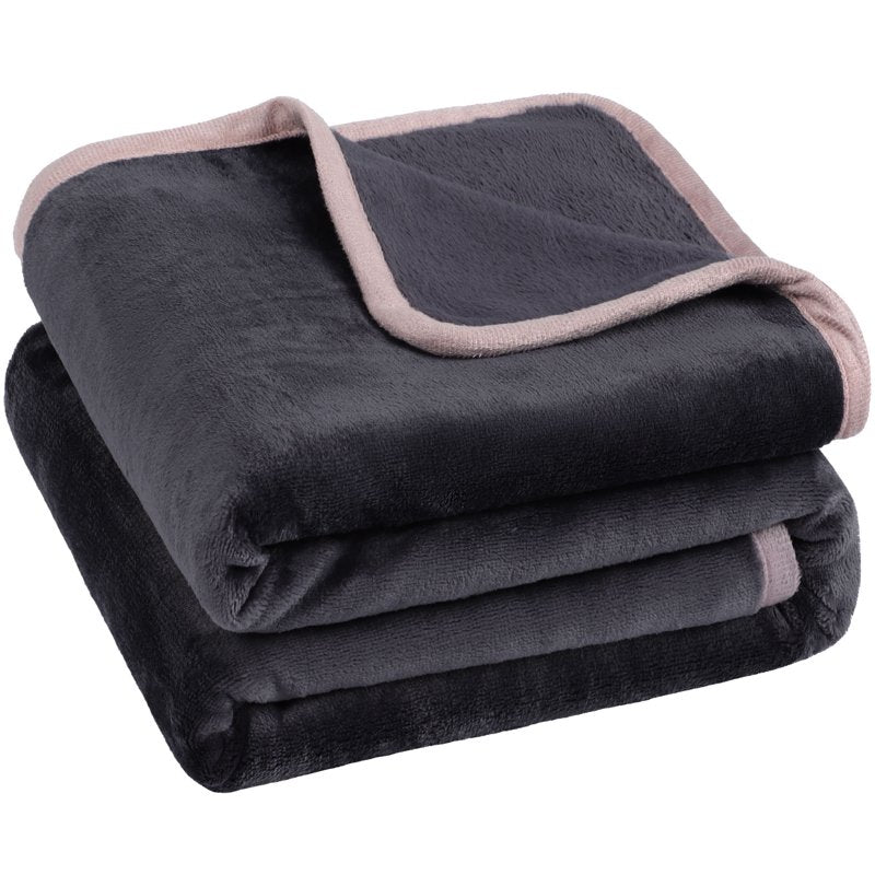 King Size Flannel Fleece Blanket Soft Luxury Hemmed Slate Gray 50x60"