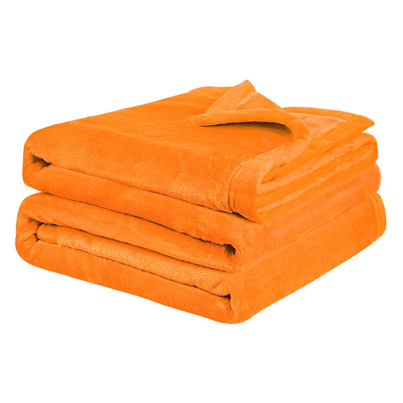 Full Size Orange Flannel Fleece Blanket Soft Wide Hemmed - Unique Bargains
