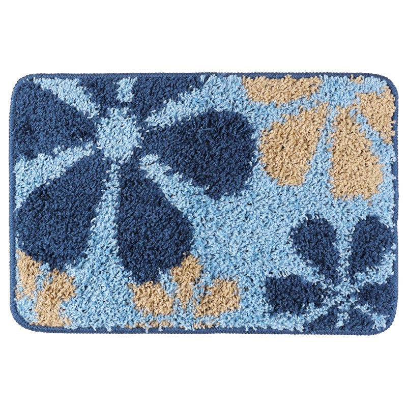Floral Washable Bath Mat 16x24 Inches - Non-Slip Bathroom Rug Blue-1