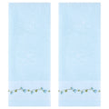 Blue Floral Embroidered Hand Towels Set - Soft Absorbent 2-Piece