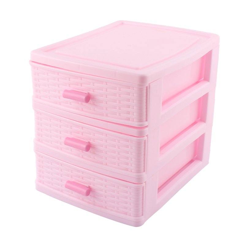 3-Layer Pink Plastic Drawer Storage Case for Cosmetics and Crafts