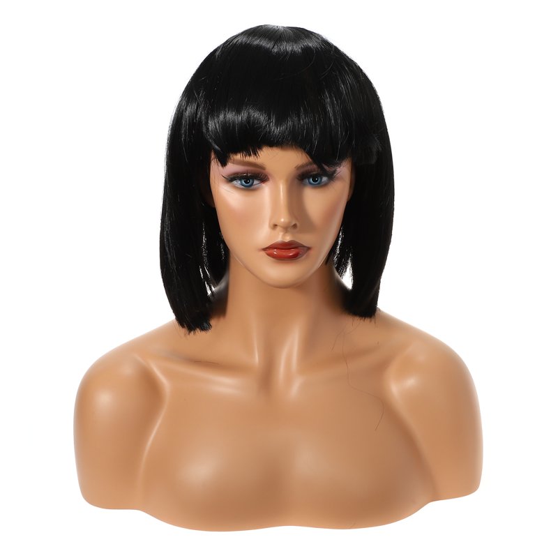 12-Inch Black Bob Wig for Women - Natural Human Hair Look