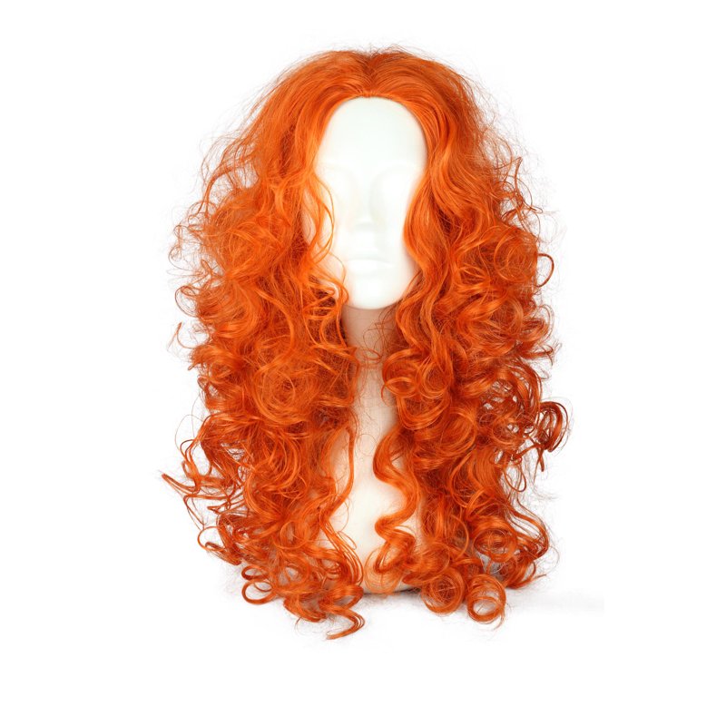 22" Orange Curly Human Hair Wig for Women with Cap