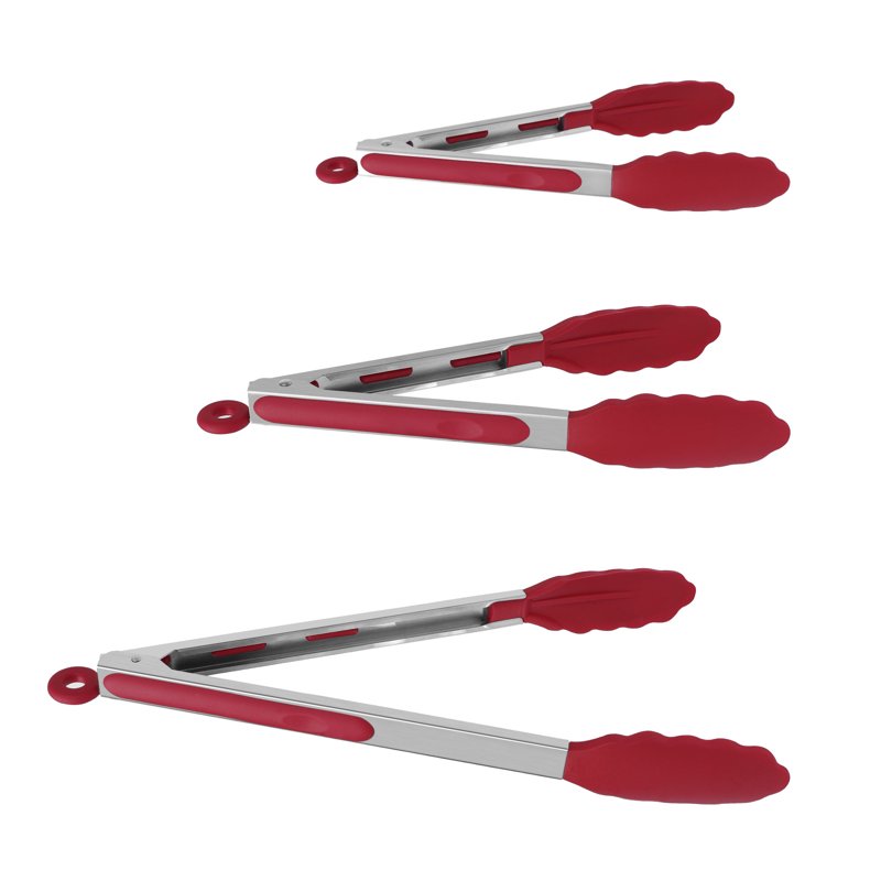 Silicone Kitchen Tongs Set with Locking Mechanism - 3PC Burgundy