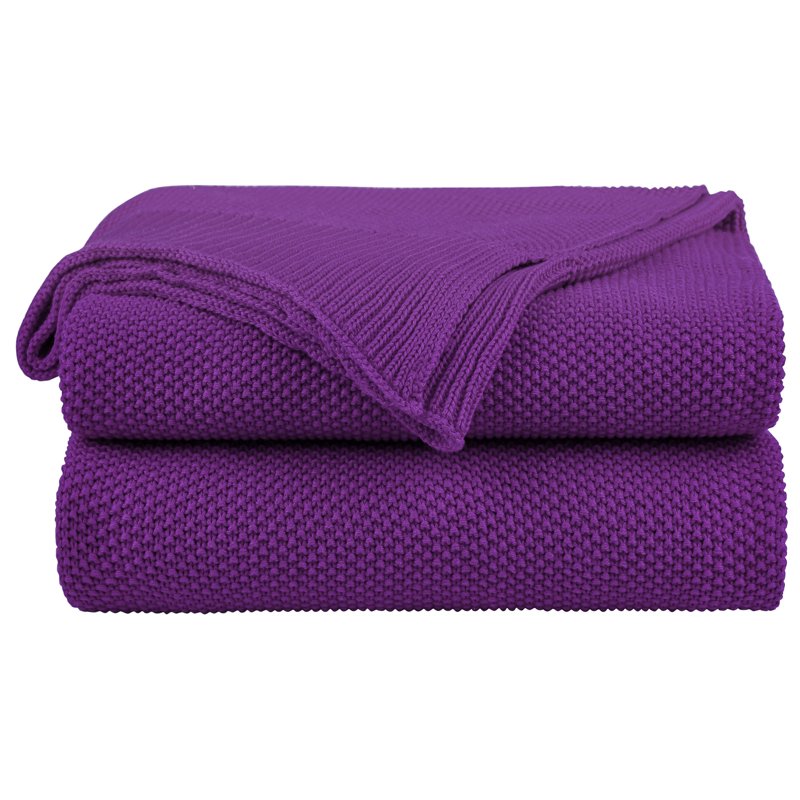Pure Cotton Cable Knit Throw Blanket - 51x59 Inches, Purple