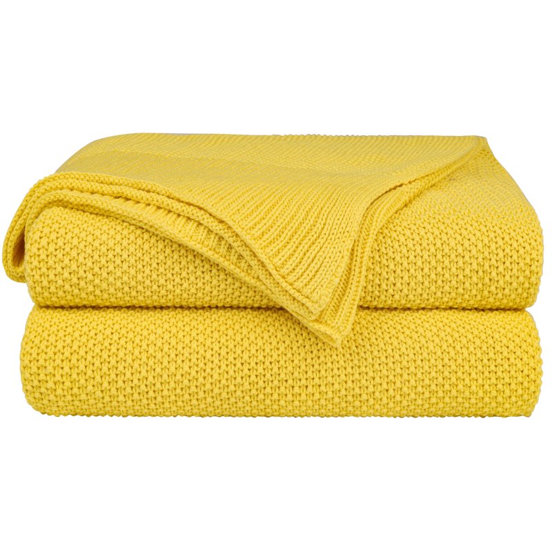 Pure Cotton Cable Knit Throw Blanket - 51 x 59 Inches - Yellow