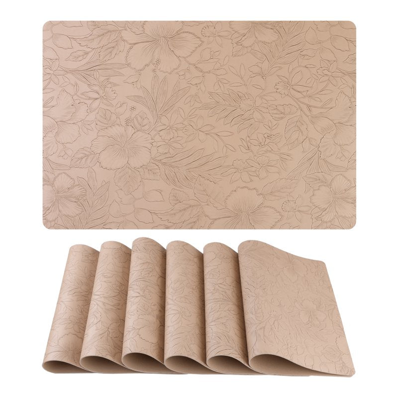 Faux Leather Placemats Set of 6 for Kitchen Dining - Apricot