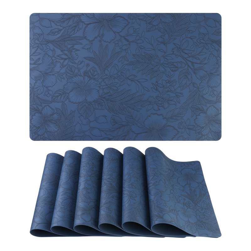 Faux Leather Placemats Set of 6 - Dark Blue Table Decor
