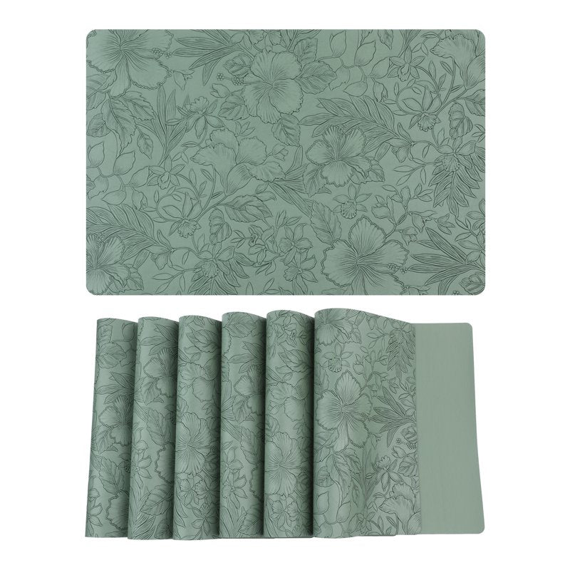 Faux Leather Placemats Set of 6 for Kitchen Dining - Green