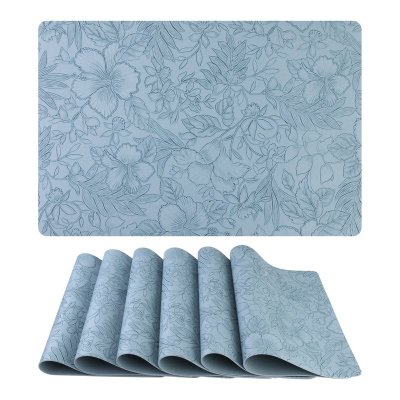 Faux Leather Placemats Set of 6 for Kitchen Dining - Light Blue