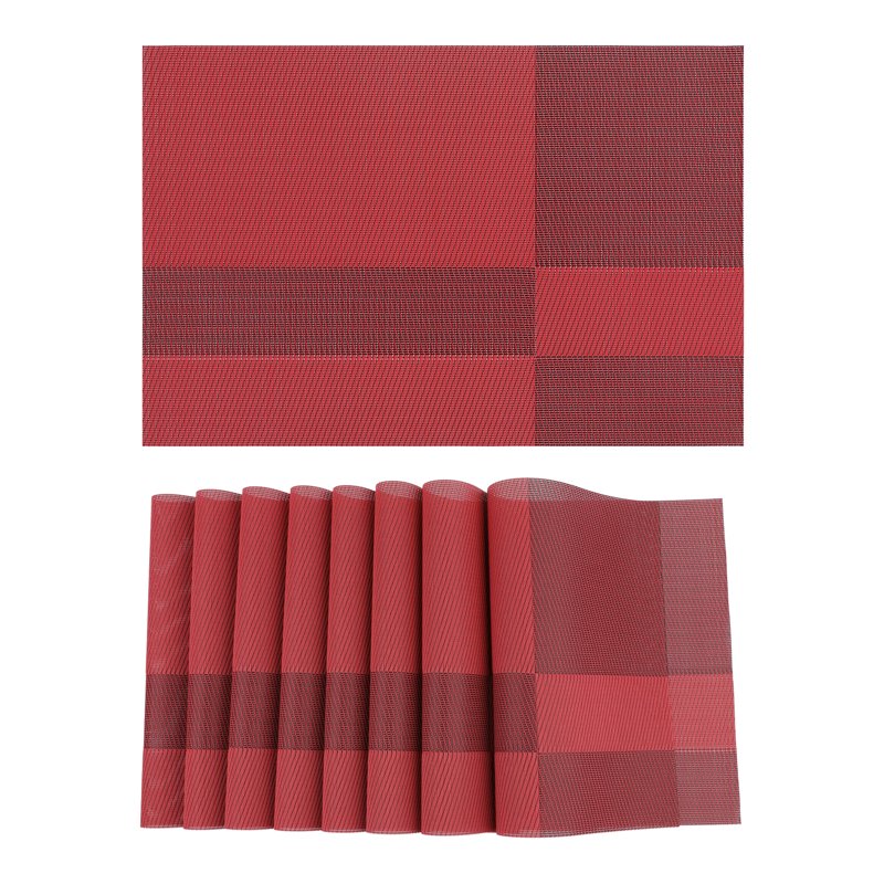Set of 8 Red Placemats for Kitchen Table Decor - Non-Slip