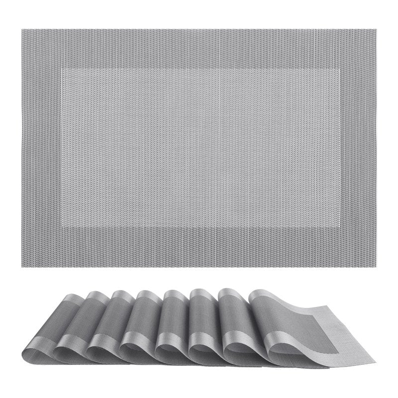 Washable Wipeable Table Placemats - Set of 8, Silver Gray 18x12