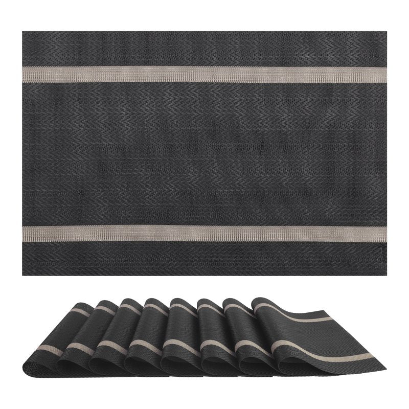 Washable Vinyl Placemats Set of 8 - Black Table Mats