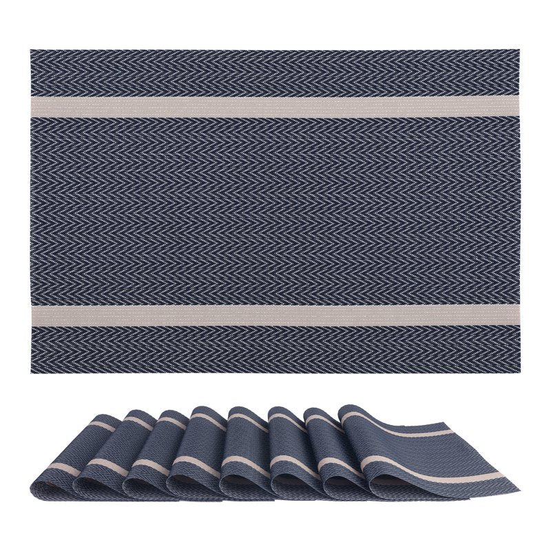 Washable Vinyl Placemats Set of 8 - Dark Blue for Kitchen