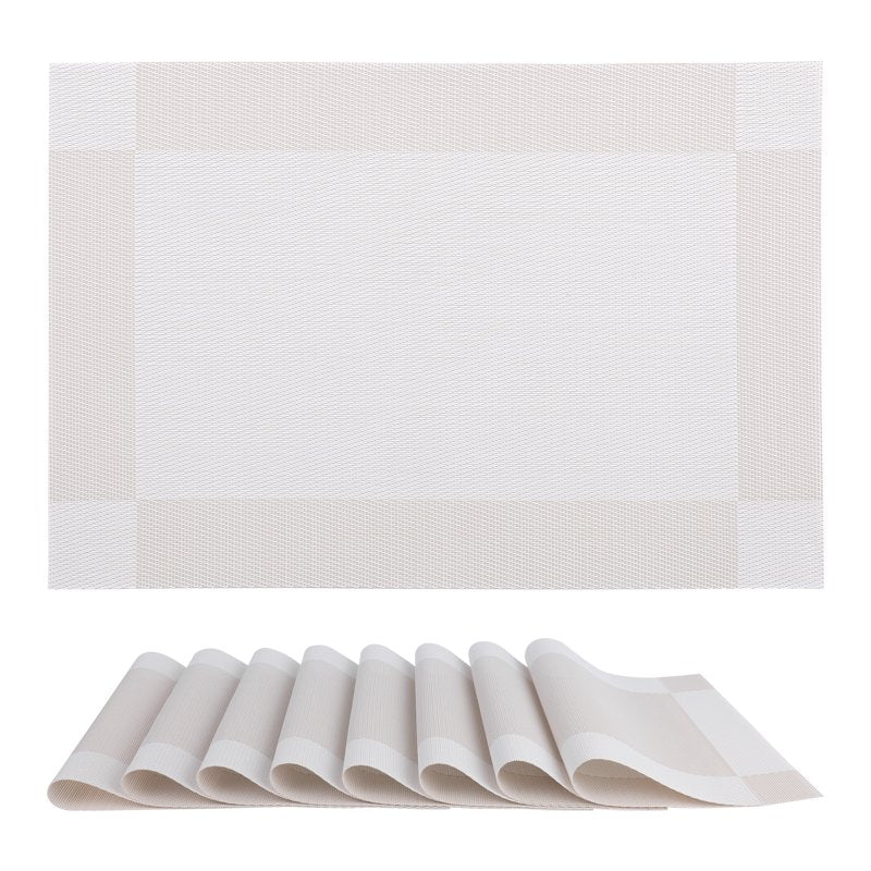 Washable Heat Resistant Table Placemats - White, 18x12 in, Set of 8
