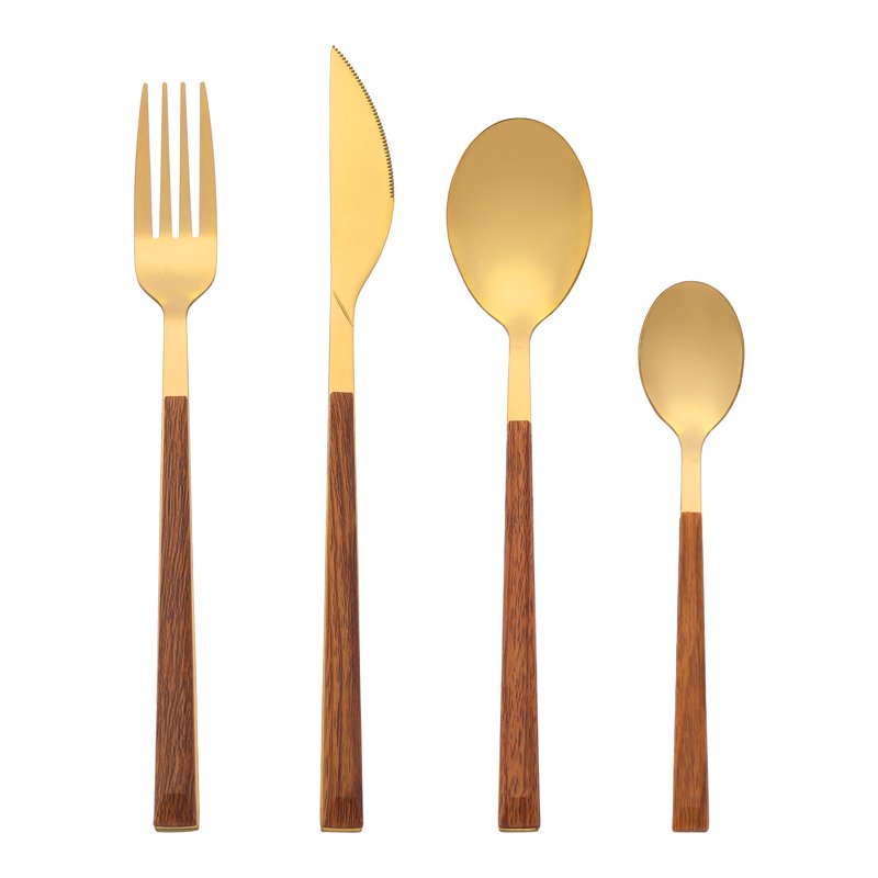 Stainless Steel Mirror Polished Flatware Set - Gold 4 Pcs