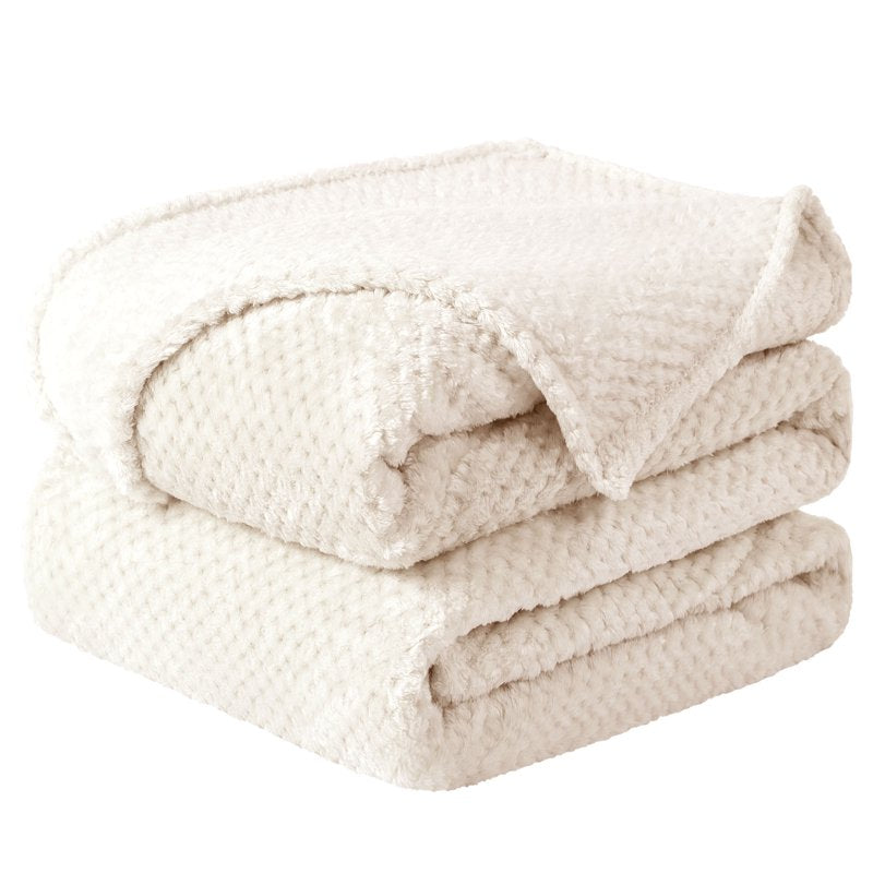 Flannel Fleece Velvet Blanket - 60 x 78 Inches, Beige, Soft & Warm Throw