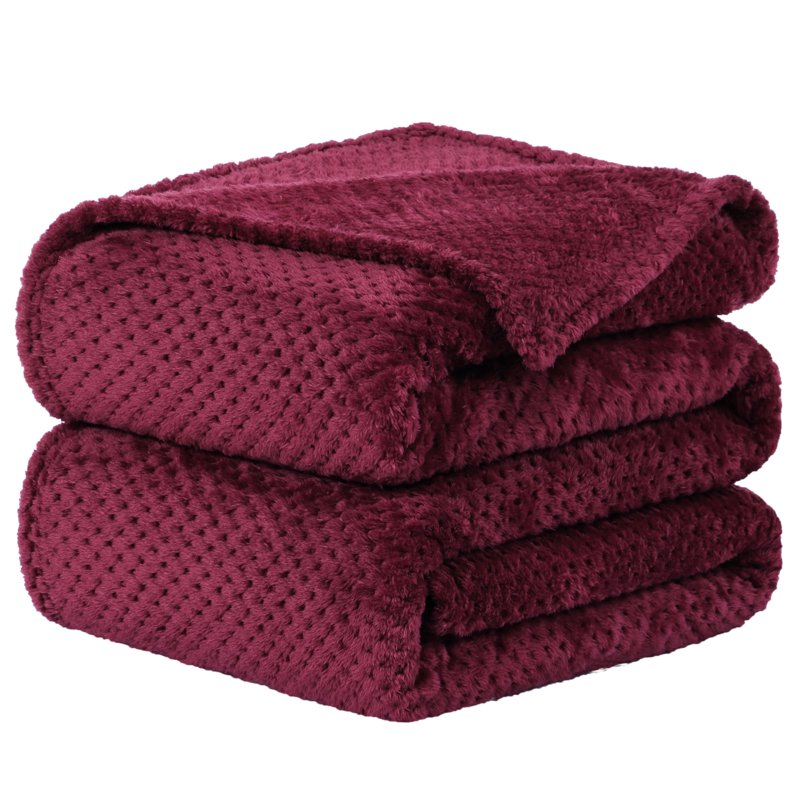Flannel Fleece Velvet Blanket - Burgundy 70x78 Inches, Soft & Warm Throw