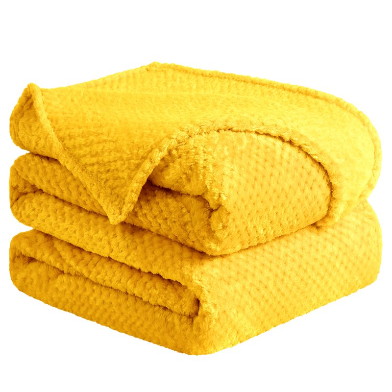 Soft Flannel Fleece Velvet Blanket 66 x 90 Inches Yellow - Cozy All-Season Throw