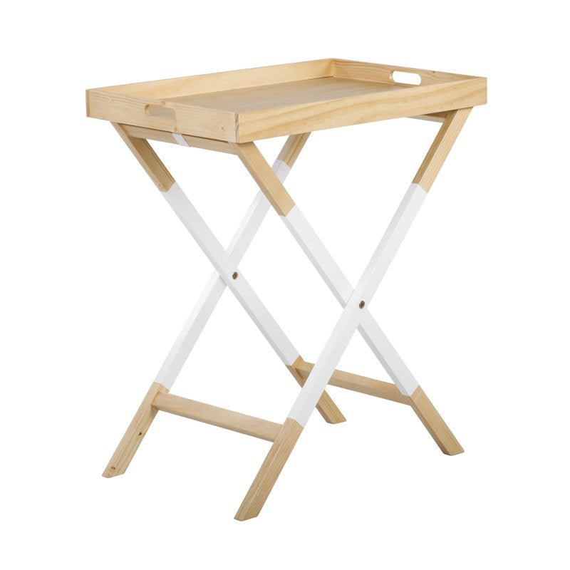 Folding Accent End Table with Removable Tray - Natural