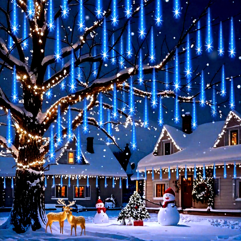 Blue Christmas Icicle String Lights - 20 Inch, 10 Tubes, 540 LEDs Outdoor Decor
