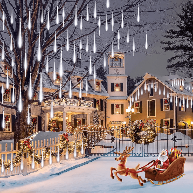 White Christmas String Lights 20 Inch 10 Tubes Icicle Meteor Shower Outdoor Decor