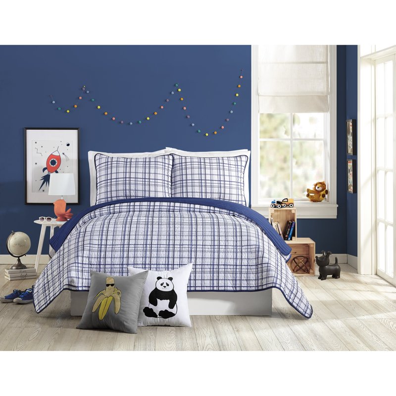 Urban Playground Kids and Teens Marquis Navy Plaid 3-Piece Quilt Set - Full/Queen