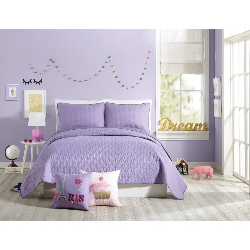 Urban Playground Kids Coty Purple 3-Piece Quilt Set Full/Queen with Shams - Soft Polyester Bedding