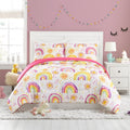 Pink Kids Comforter Set with Rainbows & Sun - Twin XL, 2-Piece
