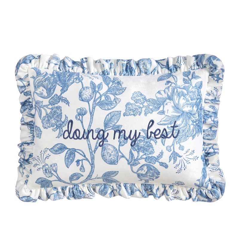 Decorative Throw Pillow 12x18 with Floral Design & Embroidered Quote