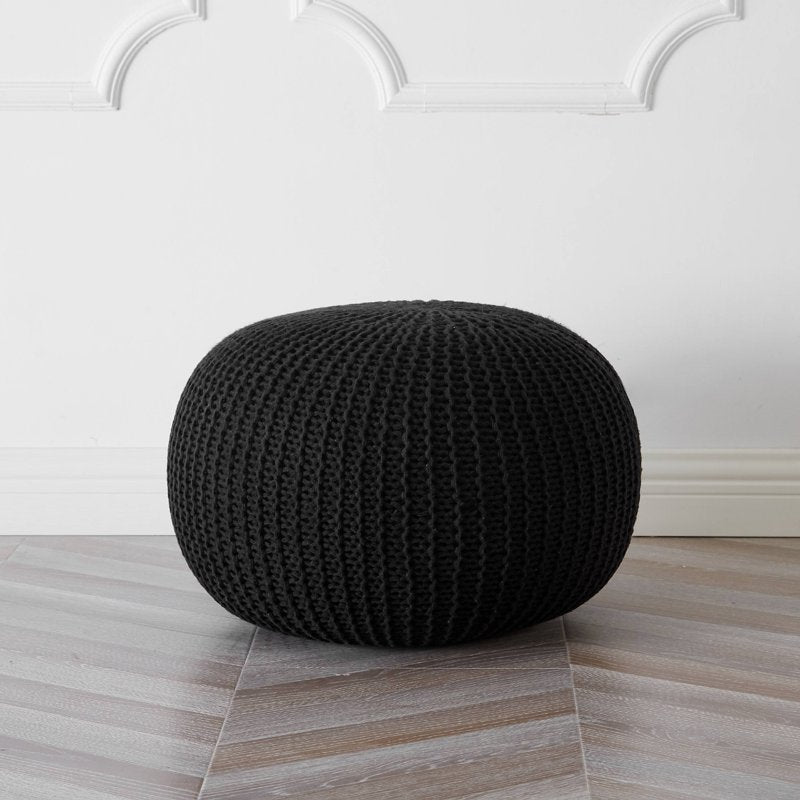 Urban Shop Round Knit Pouf - Black, 18 Inch Footrest & Accent Chair