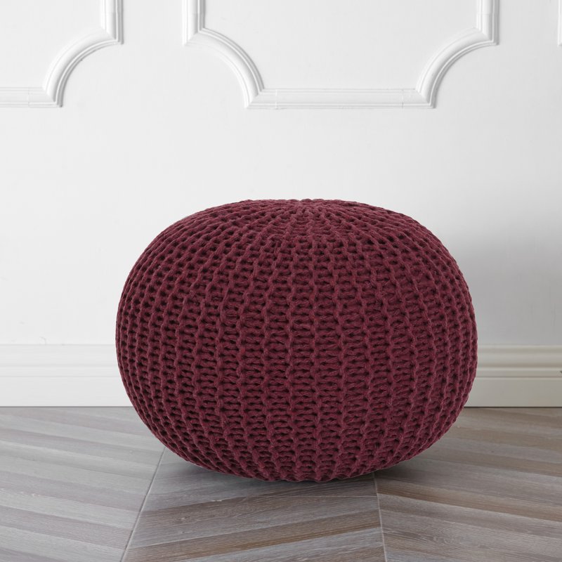 Round Knit Polyester Pouf Footrest & Extra Seating - Wine Variation