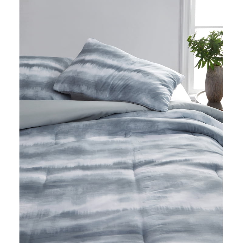 Queen Tie Dye Comforter Set - Grey 3-Piece Bedding Ensemble