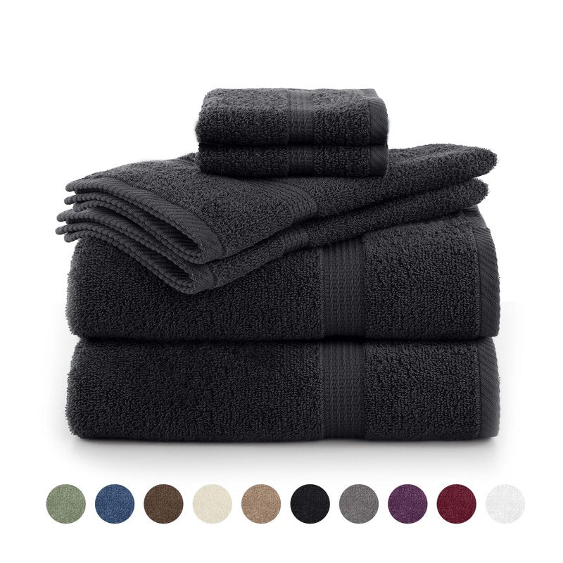 Utica 6-Piece Cotton Towel Set - Midnight Black, Soft & Absorbent