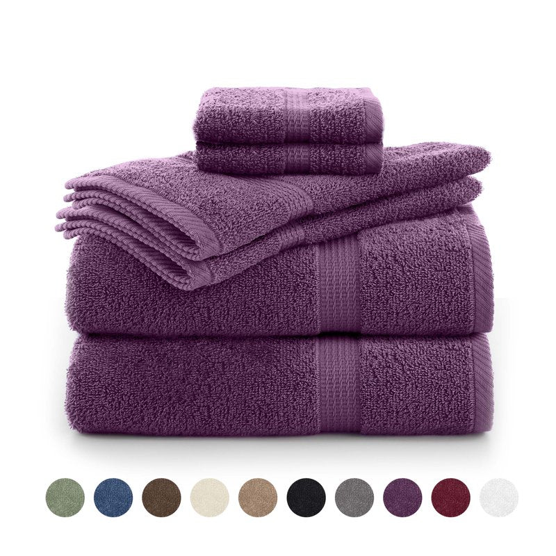 Utica 6-Piece Cotton Towel Set - Plum Purple, Soft & Absorbent