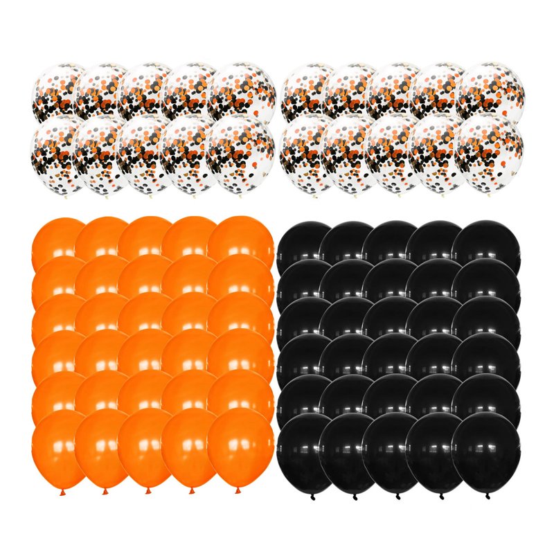 Halloween Confetti Balloons Set - Black, Orange, White 12 Inch Latex & Foil Decor