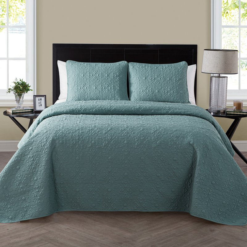 Sage Floral Quilt Set - 2-Piece Twin Microfiber Bed Cover with Sham