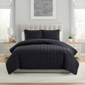 Black Geometric Quilt Set - King Size 3-Piece Bedding with Circles & Damask Design