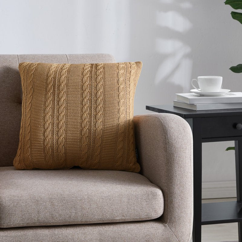 Taupe Cable Knit Decorative Pillow 18x18 Inches - Cotton & Polyester