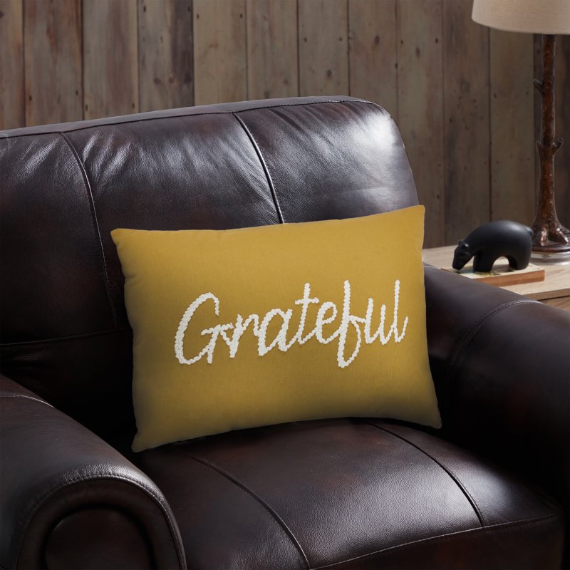 VCNY Home Grateful 14x20 Inch Honey Gold Embroidered Cotton Pillow - Decorative Accent
