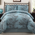 VCNY Home Leaf 8-Piece Reversible Bed in a Bag - Queen Blue/Chocolate