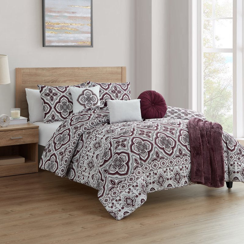 Reversible Microfiber Comforter Set - King Bedding with Shams & Decorative Pillows