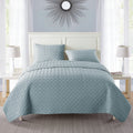 Twin Blue Geometric Quilt Set with Sham - Microfiber Bed Cover for Adults