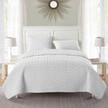 Twin White Geometric Quilt Set - 2-Piece Microfiber Bedding with Sham